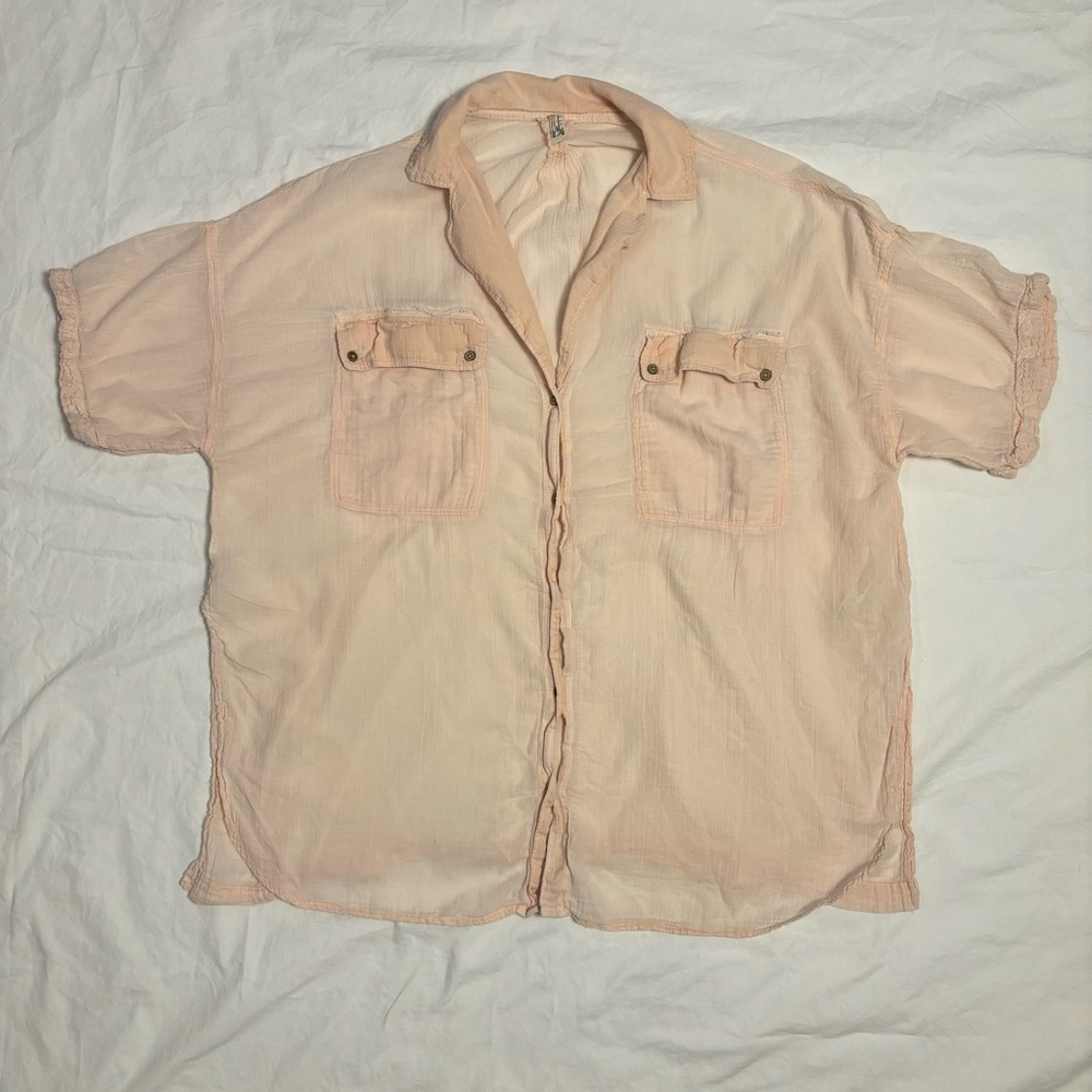 Free People women's Medium 100% cotton Solid Pink oversized button up OB1362726